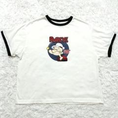 POPEYE ポパイ　リンガーTシャツ　レディース　白×黒　M　オーバーサイズ