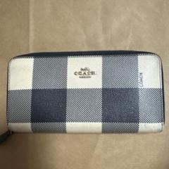 COACH チェック柄 長財布 ホワイト/ネイビー