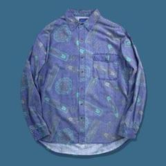 80s 90s SHAH SAFARI 長袖シャツ 総柄 サファリ ネイティブ