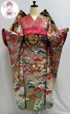 振り袖　セット　全通袋帯　黒地　ガード加工　小物付　金彩加工　刺繍　振袖　404 振り袖 セット 金彩加工 袋帯 帯締め 帯揚げ ガード加工 424