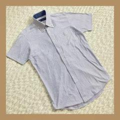 BRICK HOUSE◆ 半袖ワイシャツ（L)　ブルー系　ストライプ柄　夏