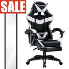 ★SALE｜オットマン付き！ゲーミングチェア リクライニング【白 ホワイト】a6