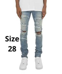 mnml X201 RHINESTONE SKINNY DENIM-BLUE