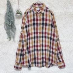 【coen】 チェック柄シャツ (XL) リネン コットン 胸ポケット メンズのサムネイル