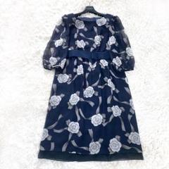 最新タグ✨️エムズグレイシー カメリア 袖シースルー グログランリボン ワンピース 最新タグ✨️エムズグレイシー カメリア 袖シースルー