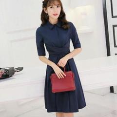 春夏の新作女性のソリッドカラーのファッション半袖ドレス膝ロングスカート