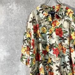 90s LANDS' END　アロハシャツ　総柄シャツ　南国　レーヨン