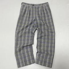 90s Vintage 2タック リネン グレンチェック スラックス ワイド