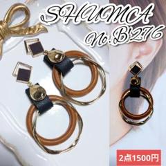 再再再販♡スクエアウッド♡ウッドフープ×ゴールドフープダブルウッドピアス♡
