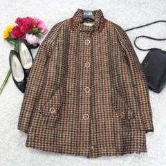 G7764*SALCO☆チェック柄☆コート☆茶ブラウン☆42☆大きいサイズ