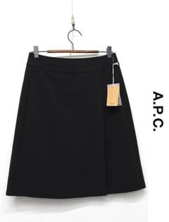 E464/未使用 A.P.C. ひざ丈台形スカート ストレッチ 36 黒 春秋