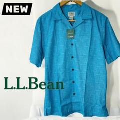 【新品】オールドビーン L.L.Bean 半袖オープンカラーシャツ 総柄 ブルー