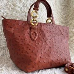 【激レア 美品】RECREATION　オーストリッチ　ハンドバッグ　2way　茶