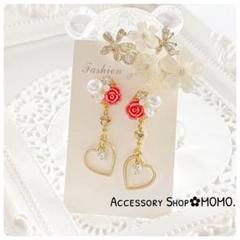 ビジュー♡ピンクローズ.ハンドメイドピアスorイヤリング♡