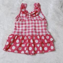 【美中古品】ベビー水着 90サイズ チェック ドット ワンピース