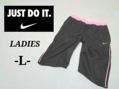 レディースL◇NIKE◇ハーフジャージパンツ 黒×pink
