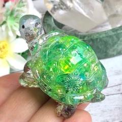 グリーン✨ビードロ風亀さん✨オルゴナイト