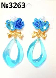 ピアス　水色　薔薇　パール　ビジュー　リボン　海　夏　デート　推し　ハワイ　旅行