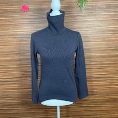 ユニクロ UNIQLO️ Tシャツ Mサイズ ハイネック ドット柄 紺 ネイビー