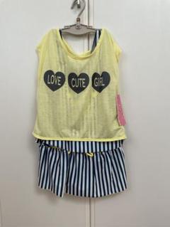 関西ファッション連合　女の子 水着 イエロー ハートプリント　ストライプ　150