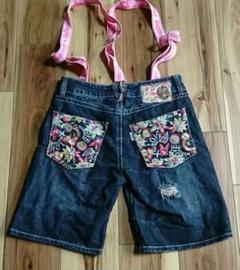 サスペンダー刺繍ハーフパンツ