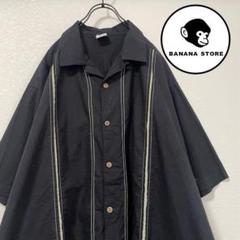 ビッグシルエット ラインシャツ オープンカラー 黒 90's