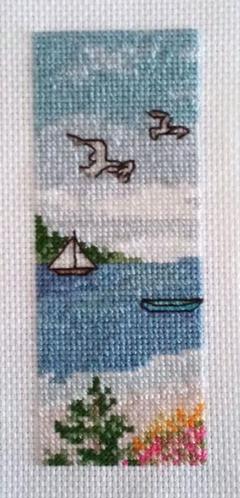 クロスステッチ 完成品 海辺の景色