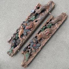 木彫2セット(布団太鼓　狭間　枡合　欅　虎　武者　だんじり骨董太鼓台ケヤキ牡丹) 木彫2セット(布団太鼓 狭間 枡合 欅 虎 武者 だんじり骨董太鼓台