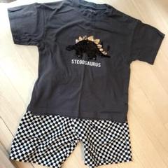グローバルワーク　キッズ　恐竜　ステゴサウルス Tシャツ チェックパンツ
