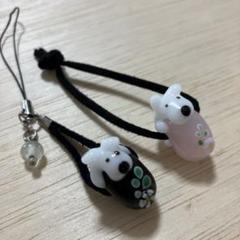 わんこのとんぼ玉ストラップ 2個セット　犬　ワンコ　ガラス細工　ペンダントヘッド