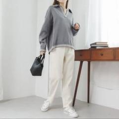 テーパード 柔らか　すっきりスタイルアップ　チノ　パンツ オフ白　タグ付きのサムネイル