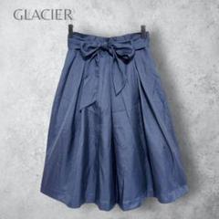 【GLACIER グラシア】　ウエストリボン　フレアスカート　ウエストゴム　紺色