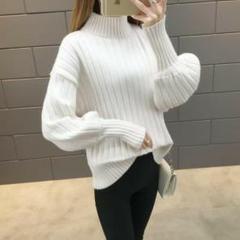 B06 バルーン袖　セーター　レディース ニット カットソー 白♡a1-2