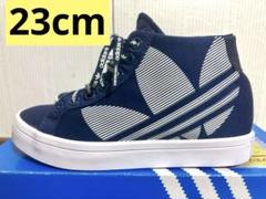 23cm adidas ネイビー ストライプ ハイカットスニーカー
