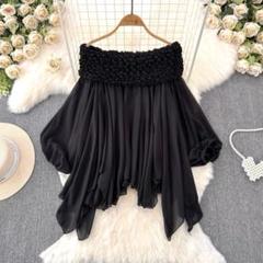 【春夏活躍❗️】シフォントップス⭐︎オフショルダー☆フレンチパフスリーブ袖　薄地