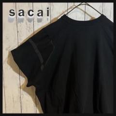 【人気デザイン】sacai Tシャツ 2 黒 パネル切替 ドローストリング裾 人気デザイン】sacai Tシャツ 2 黒 パネル切替 ドローストリング