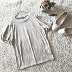 ザラ ライトグレー パフスリーブ Tシャツ L シンプル ZARA