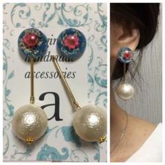 1188-2 2way☺︎ブルーとピンクのフラワーピアス×スティックパール☺︎