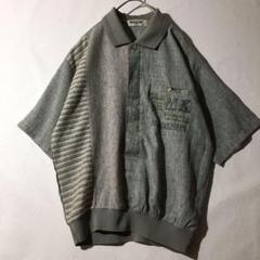 【個性派古着】日本製　半袖　襟付きハーフボタン　プルオーバー　メンズＭ　アシンメ