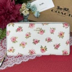 ☆COACH 長財布 レザー ホワイト ベージュ バラプリント☆
