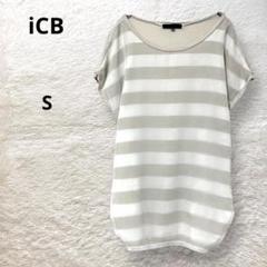 iCB オンワード樫山 半袖Tシャツ ボーダー柄 レーヨン混 シースルー春夏 S