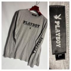 PLAYBOYプレイボーイGTOデカロゴ大腕ロゴ長袖TシャツロンT霜降りグレーL