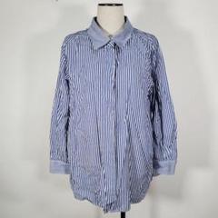 Otto Collection レディース シャツ 長袖 青白 ストライプ XL