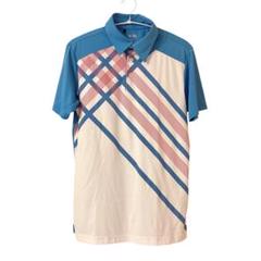 adidas ゴルフ　M 青　白 半袖　アディダス　速乾　メンズ　シャツ