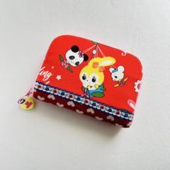 ハニーチューン レッド　ミニ財布　ラウンドファスナー　ハンドメイド
