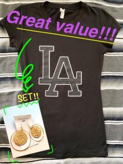 ☆お得SET‼︎☆LA Tシャツ S &ピアス スカル フープ GDのサムネイル