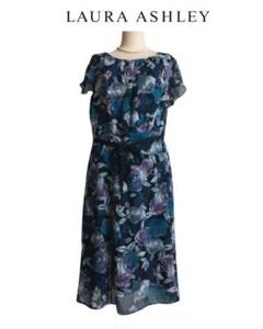 ローラアシュレイ カシュクールロングワンピース 花柄 総柄 A