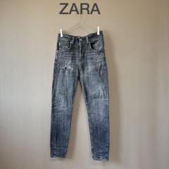【ZARA】EUR36　M相当　ブラック(黒)　ダメージデニム　スキニージーンズ
