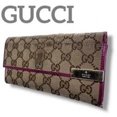 良品】グッチ 長財布 GG柄 キャンバス レザー ブラウン 中古】 グッチ GUCCI 長財布 GG柄 GGキャンバス ブラウン