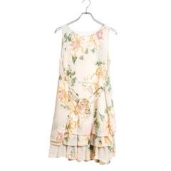 花柄ワンピース フレアシルエット ベージュ M カジュアル 上品 かわいい